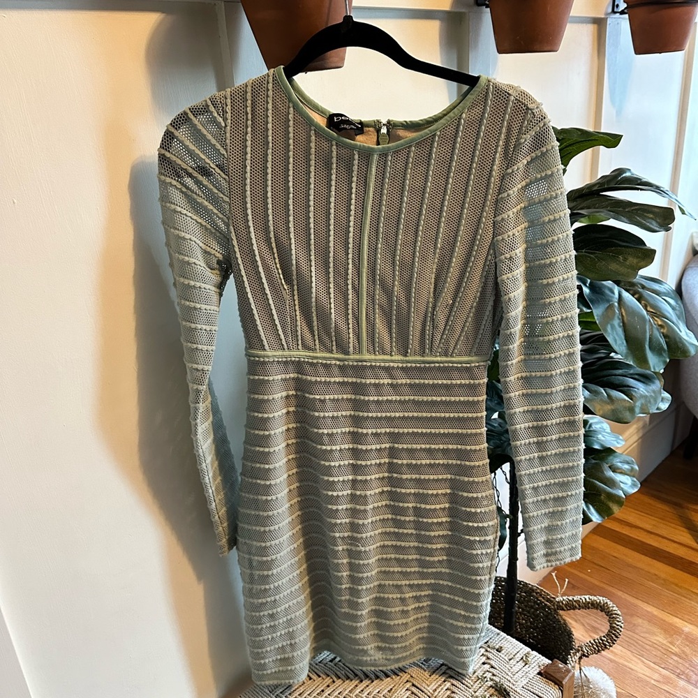 Bebe Textured Knit Lace Longsleeve Dress in Mint Green